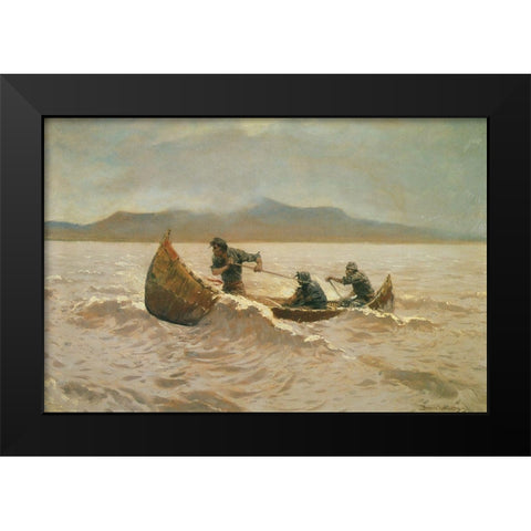 Howl of the Weather Black Modern Wood Framed Art Print by Remington, Frederic