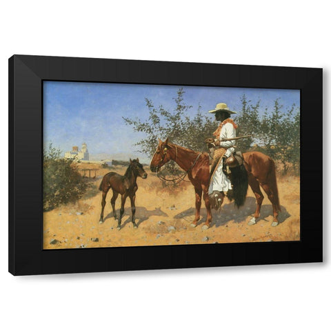 The Sentinel on Horse Black Modern Wood Framed Art Print with Double Matting by Remington, Frederic