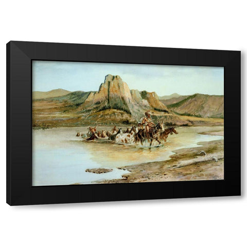 Return of the Horse Thieves Black Modern Wood Framed Art Print by Russell, Charles Marion