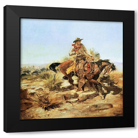 Riding Line Black Modern Wood Framed Art Print with Double Matting by Russell, Charles Marion