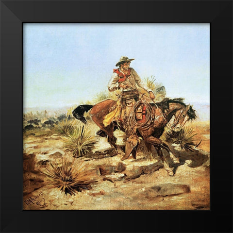 Riding Line Black Modern Wood Framed Art Print by Russell, Charles Marion