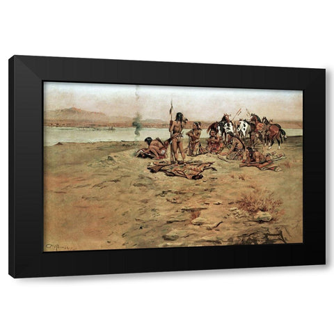 The Signal Fire Black Modern Wood Framed Art Print by Russell, Charles Marion