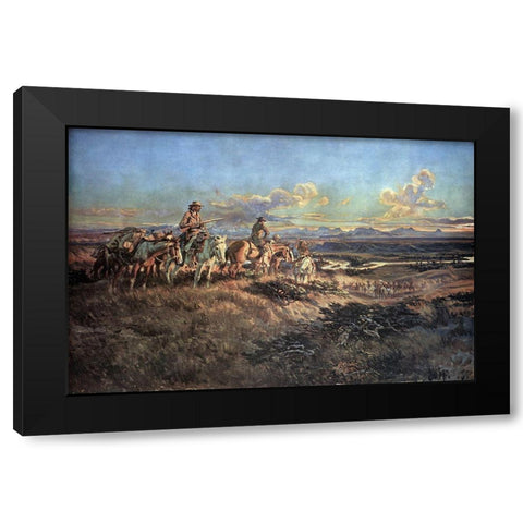 When Guns Were Their Passports Black Modern Wood Framed Art Print by Russell, Charles Marion