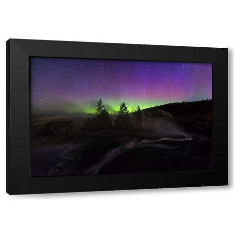 Aurora borealis II, Upper Geyser Basin, Yellowstone National Park Black Modern Wood Framed Art Print by The Yellowstone Collection