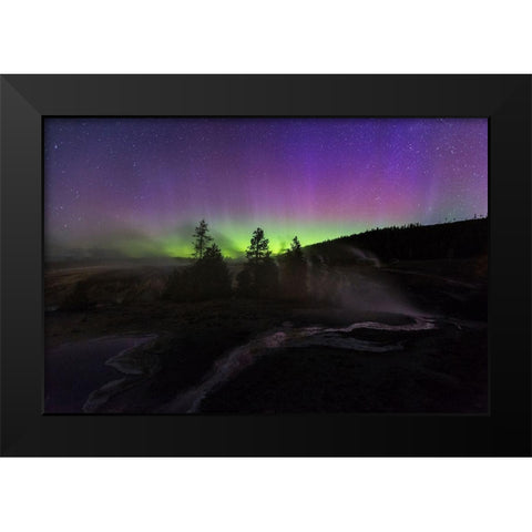 Aurora borealis II, Upper Geyser Basin, Yellowstone National Park Black Modern Wood Framed Art Print by The Yellowstone Collection