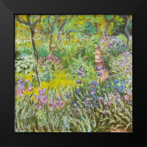 Artists garden at Giverny-irises 1900 Black Modern Wood Framed Art Print by Monet, Claude