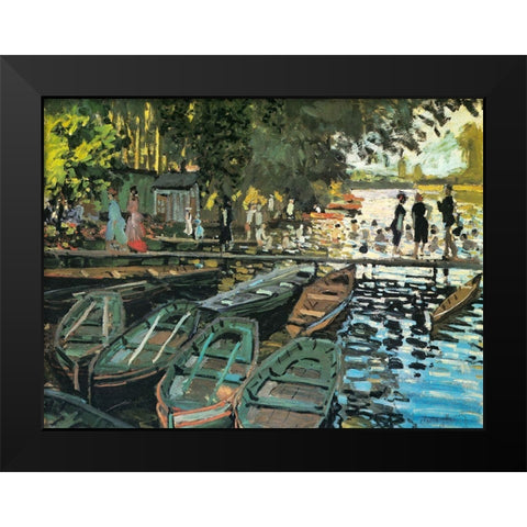Bathers at the Grenouillere 1869 Black Modern Wood Framed Art Print by Monet, Claude
