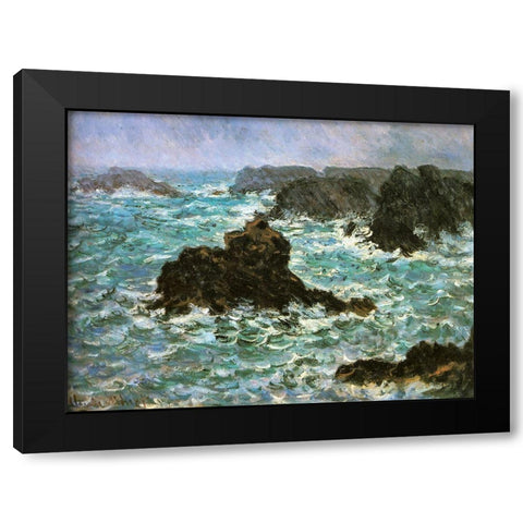 Belle Ile-rain effect 1886 Black Modern Wood Framed Art Print with Double Matting by Monet, Claude