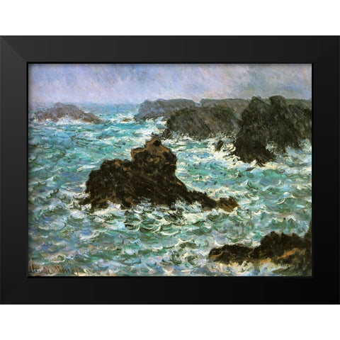 Belle Ile-rain effect 1886 Black Modern Wood Framed Art Print by Monet, Claude