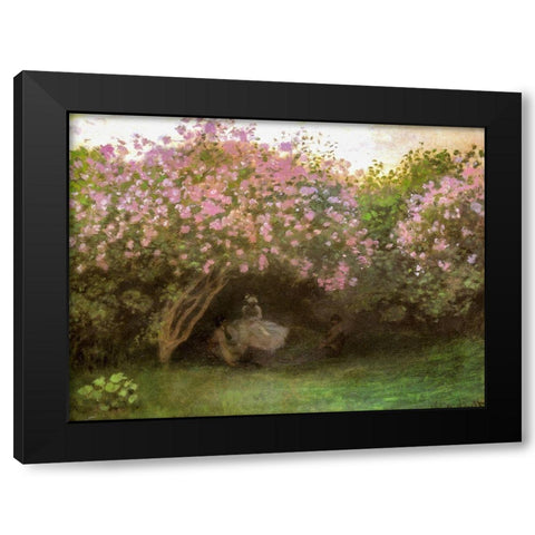 Beneath the Lilacs 1872 Black Modern Wood Framed Art Print by Monet, Claude