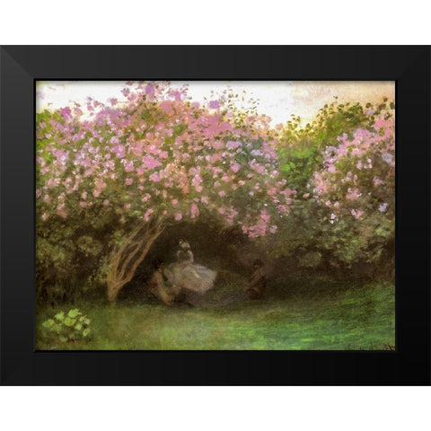 Beneath the Lilacs 1872 Black Modern Wood Framed Art Print by Monet, Claude