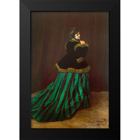 Camille (Woman in Green Dress) 1866 Black Modern Wood Framed Art Print by Monet, Claude