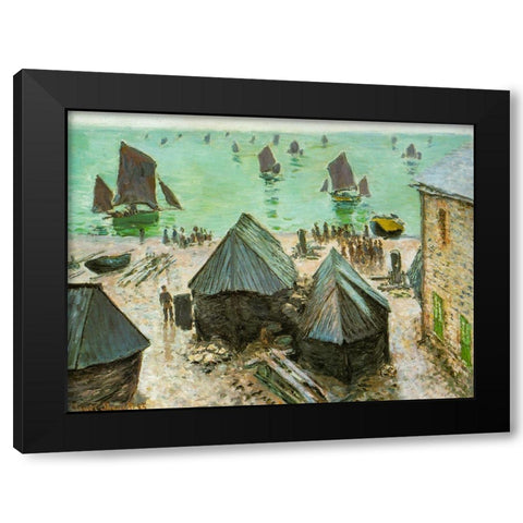 Departure of boats-Etretat 1883 Black Modern Wood Framed Art Print with Double Matting by Monet, Claude