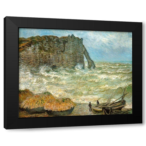 Etretat-rough sea 1883 Black Modern Wood Framed Art Print by Monet, Claude