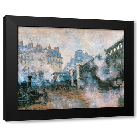 La Gare St-Lazare-Pont de LEurope 1877 Black Modern Wood Framed Art Print with Double Matting by Monet, Claude