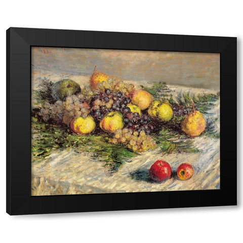 Pears and Grapes 1880 Black Modern Wood Framed Art Print with Double Matting by Monet, Claude