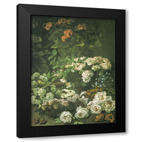 Spring Flowers 1864 Black Modern Wood Framed Art Print with Double Matting by Monet, Claude