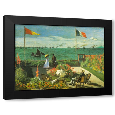 Terrace at Sainte-Adresse 1866 Black Modern Wood Framed Art Print with Double Matting by Monet, Claude