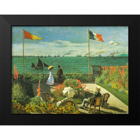 Terrace at Sainte-Adresse 1866 Black Modern Wood Framed Art Print by Monet, Claude