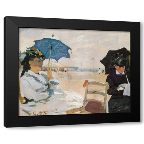 The Beach at Trouville 1870 Black Modern Wood Framed Art Print with Double Matting by Monet, Claude