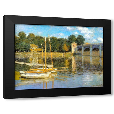 The Bridge at Argenteuil 1874 Black Modern Wood Framed Art Print with Double Matting by Monet, Claude
