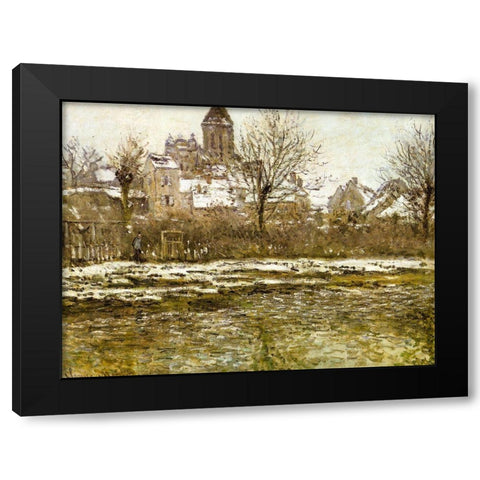 The Church at Vetheuil-snow 1879 Black Modern Wood Framed Art Print with Double Matting by Monet, Claude
