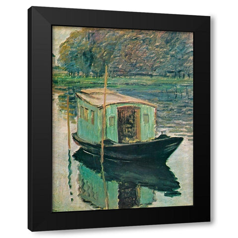 The Floating Studio 1874 Black Modern Wood Framed Art Print with Double Matting by Monet, Claude