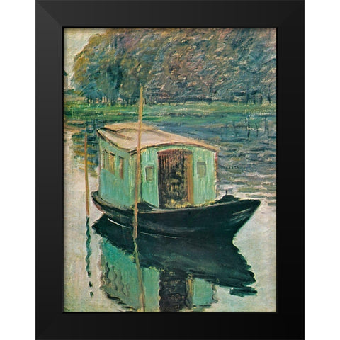 The Floating Studio 1874 Black Modern Wood Framed Art Print by Monet, Claude