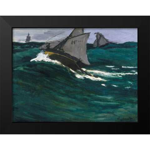 The Green Wave 1867 Black Modern Wood Framed Art Print by Monet, Claude