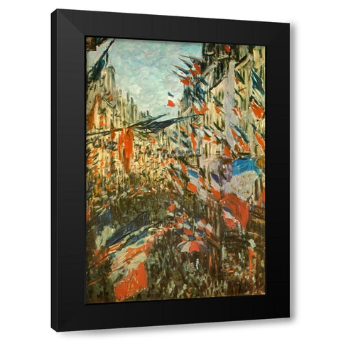 The Rue Montorgeuil with flags 1878 Black Modern Wood Framed Art Print with Double Matting by Monet, Claude