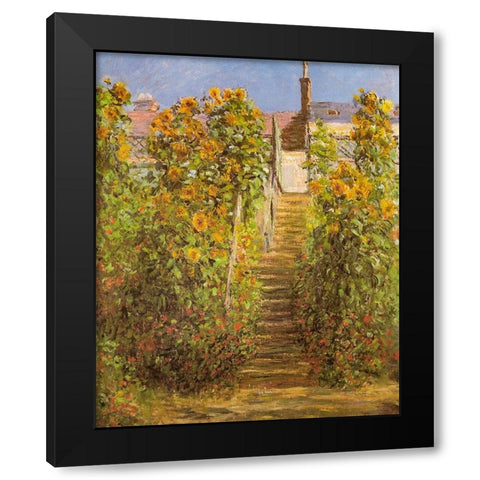 The Steps at Vetheuil 1881 Black Modern Wood Framed Art Print with Double Matting by Monet, Claude