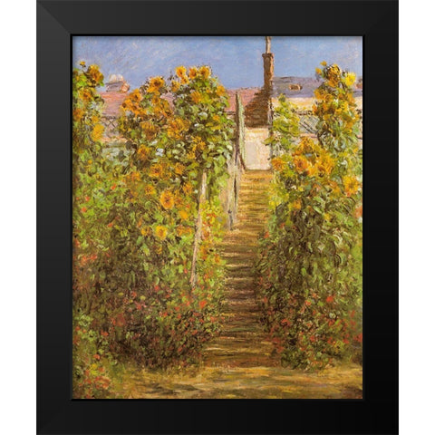 The Steps at Vetheuil 1881 Black Modern Wood Framed Art Print by Monet, Claude