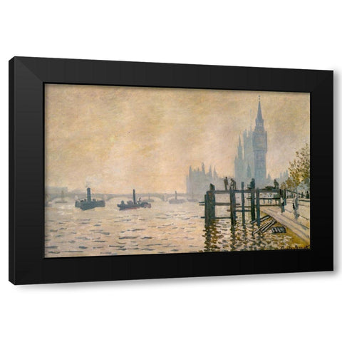 The Thames below Westminster 1871 Black Modern Wood Framed Art Print with Double Matting by Monet, Claude