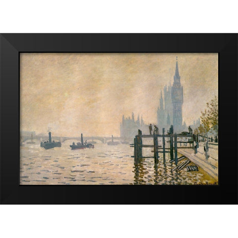 The Thames below Westminster 1871 Black Modern Wood Framed Art Print by Monet, Claude
