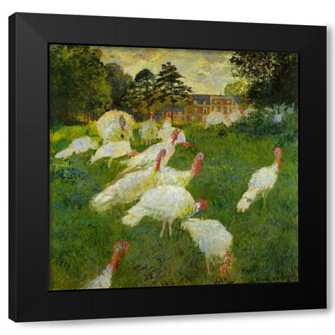 Turkeys at Montgeron 1877 Black Modern Wood Framed Art Print by Monet, Claude