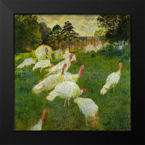 Turkeys at Montgeron 1877 Black Modern Wood Framed Art Print by Monet, Claude