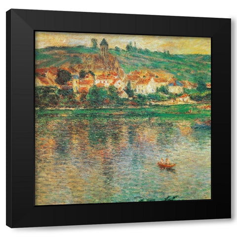 Vetheuil with Boat 1901 Black Modern Wood Framed Art Print with Double Matting by Monet, Claude