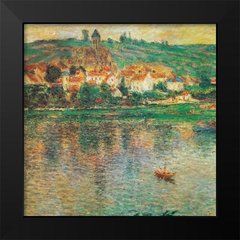 Vetheuil with Boat 1901 Black Modern Wood Framed Art Print by Monet, Claude