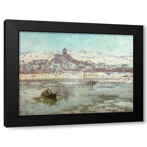 Vetheuil in Winter 1878 Black Modern Wood Framed Art Print with Double Matting by Monet, Claude