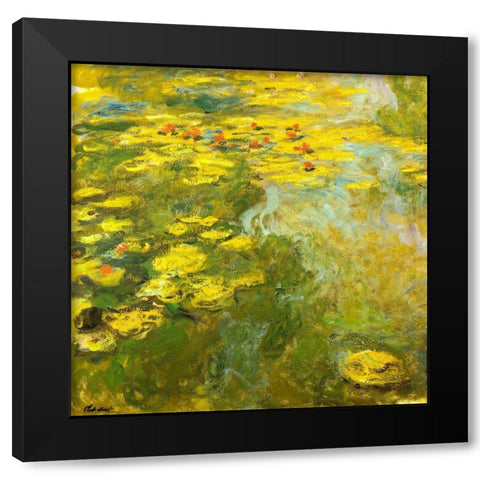 Water-lilies green yellow 1920 Black Modern Wood Framed Art Print with Double Matting by Monet, Claude