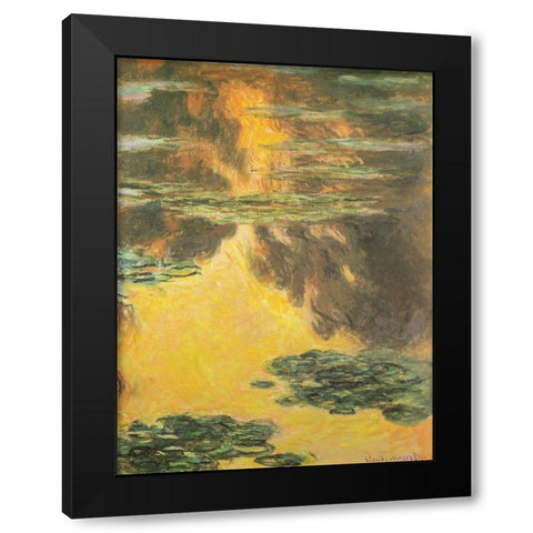 Water-lilies orange 1907 Black Modern Wood Framed Art Print with Double Matting by Monet, Claude