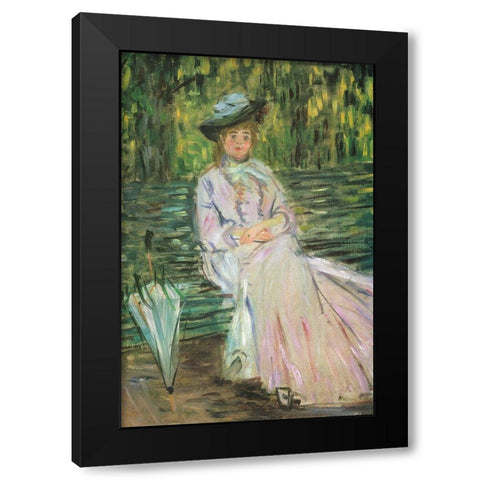 Woman on a Bench 1874 Black Modern Wood Framed Art Print by Monet, Claude