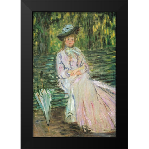 Woman on a Bench 1874 Black Modern Wood Framed Art Print by Monet, Claude