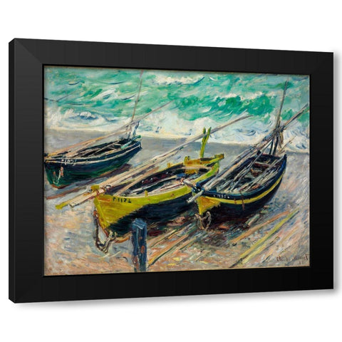 Three Fishing Boats 1886 Black Modern Wood Framed Art Print with Double Matting by Monet, Claude
