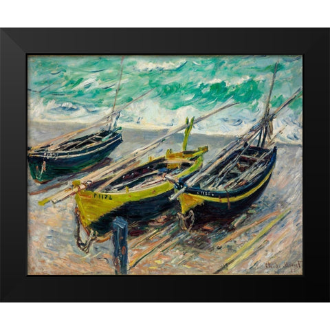 Three Fishing Boats 1886 Black Modern Wood Framed Art Print by Monet, Claude