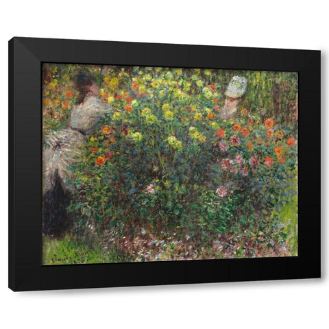 Ladies in Flowers 1875 Black Modern Wood Framed Art Print by Monet, Claude