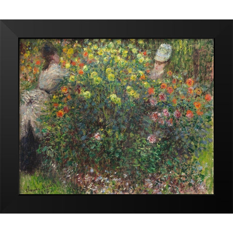 Ladies in Flowers 1875 Black Modern Wood Framed Art Print by Monet, Claude
