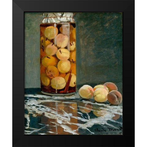 Jar of Peaches 1866 Black Modern Wood Framed Art Print by Monet, Claude