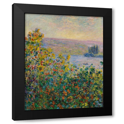 Flower Beds at Vetheuil 1881 Black Modern Wood Framed Art Print with Double Matting by Monet, Claude