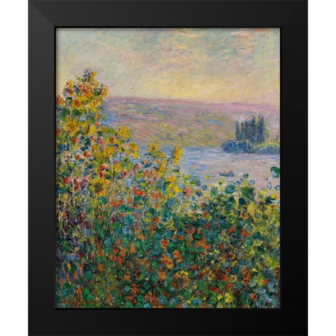 Flower Beds at Vetheuil 1881 Black Modern Wood Framed Art Print by Monet, Claude